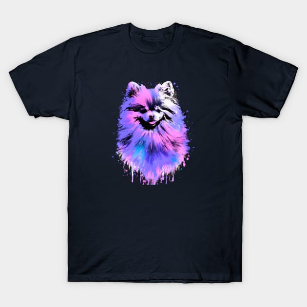 Fluffy Pomeranian Deutscher Spitz Stencil Art T-Shirt by Furrban